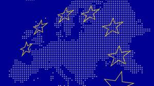 bannière étoilée sur carte de l'Europe